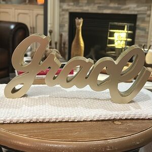 Farmhouse decor, inspirational “grace” wooden sign in gold